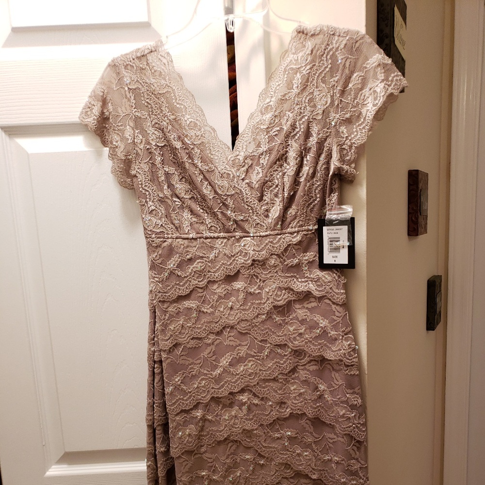 Marina taupe lace/sequin dress